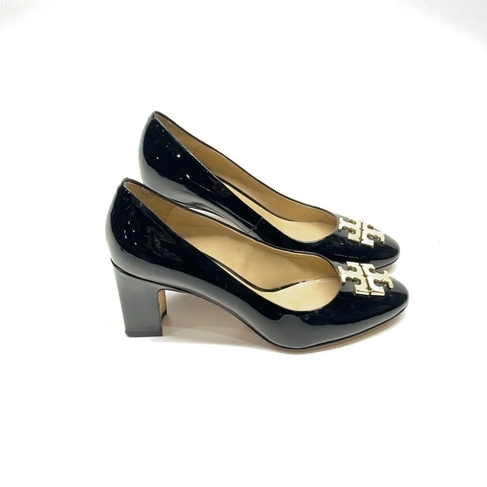 Tory Burch Black Patent Block Heel Pumps Size 6.5